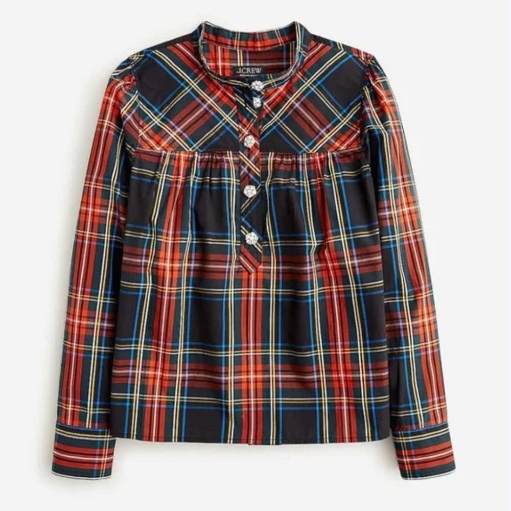 J.Crew Fresco Stewart Tartan Plaid Top with Jewel Buttons  - Size: S / NWT